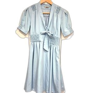 Jack Wills Vintage Dress Midi Smocking Detail Tie Front Size 2